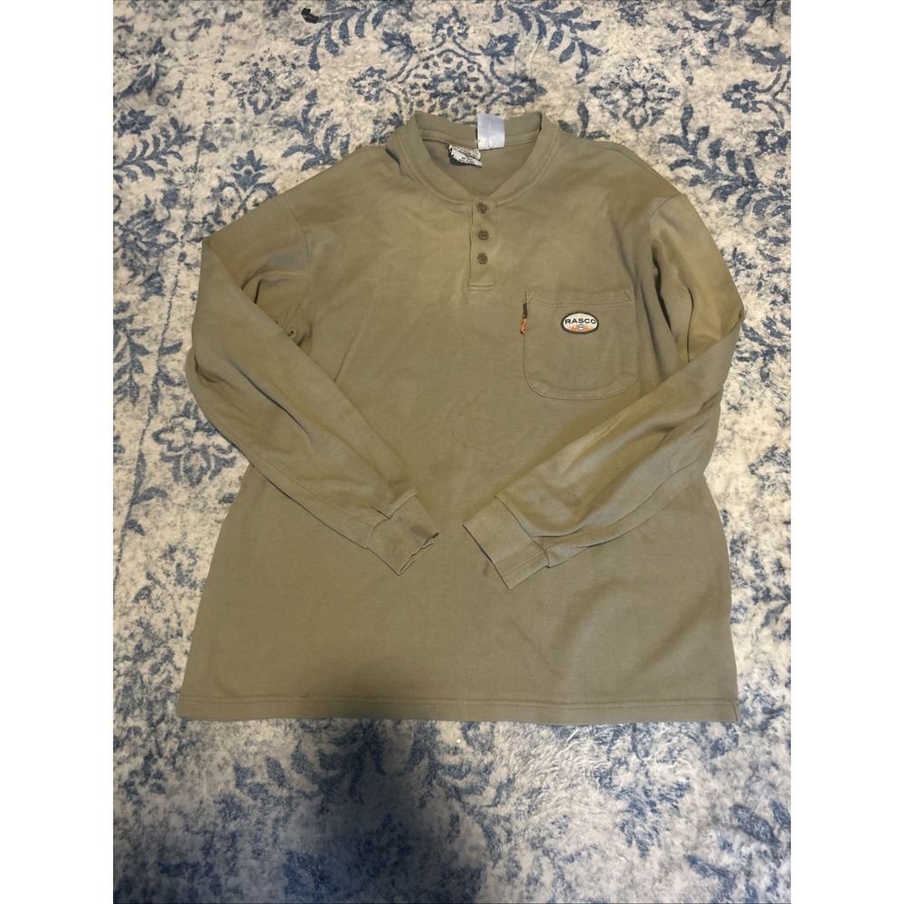 Rasco FR Men Shirt L Khaki Henley T-Shirt Long Sleeve Work wear Cat2
